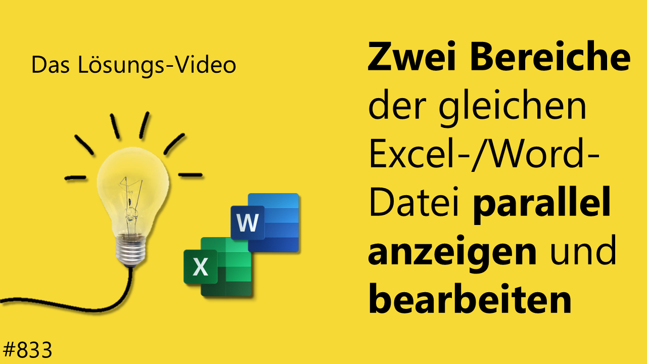 Team Hahner - Das #Lösungsvideo 833: Zwei Bereiche der gleichen Excel-/Word-Datei parallel anzeigen und bearbeiten