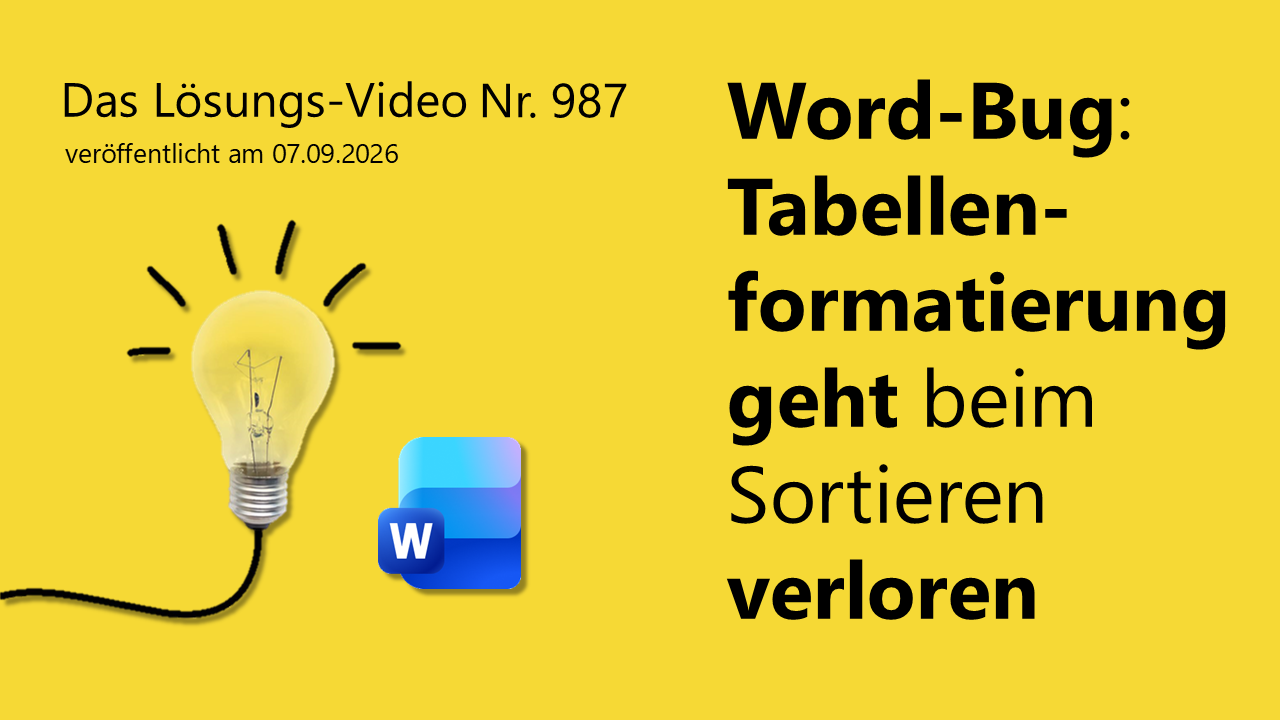 Team Hahner - Das #Lösungsvideo 987: Word-Bug: Tabellenformatierung geht beim Sortieren verloren